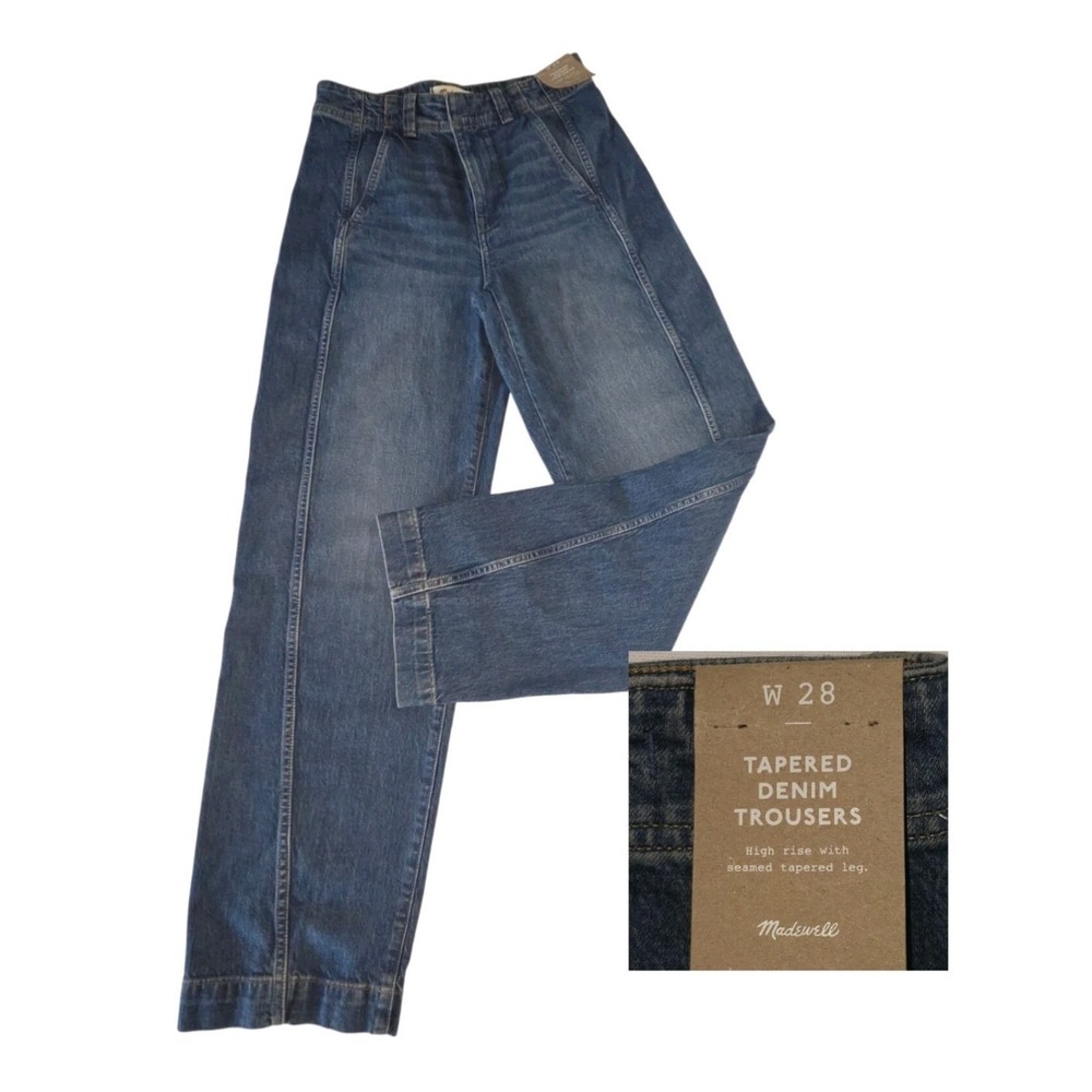 Madewell Women's Blue Denim Jeans W 28 High Rise‎ Seamed Tapered Leg Style NS931